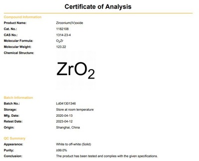 ZRO2 CAS 1314-23-4 COA | Shaanxi BLOOM Tech Co., Ltd ZRO2 CAS 1314-23-4 COA | Shaanxi BLOOM Tech Co., Ltd