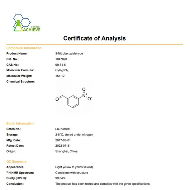 cas 99-61-6 3-Nitrobenzaldehyde COA | Shaanxi BLOOM Tech Co., Ltd cas 99-61-6 3-Nitrobenzaldehyde COA | Shaanxi BLOOM Tech Co., Ltd